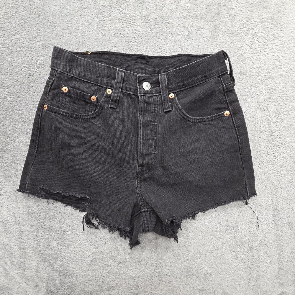 Levi's 501 Shorts Womens 24 Black Cut-Off Distressed High Waist Fringe